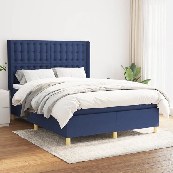 vidaXL Cama box spring con colch&oacute;n tela azul 140x190 cm