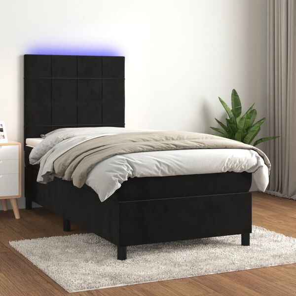 vidaXL Cama box spring colch&oacute;n y LED terciopelo negro 80x200 cm