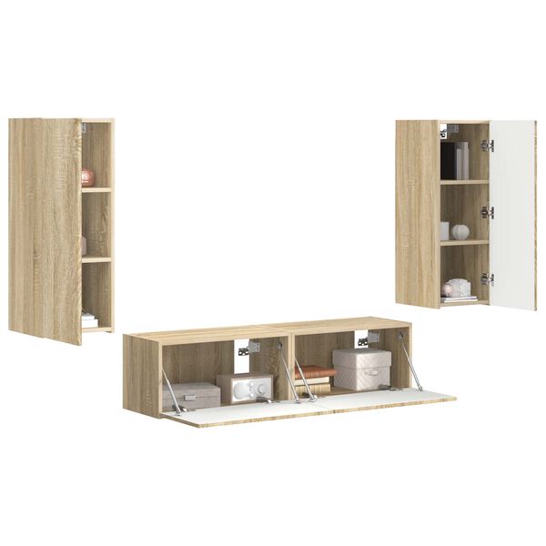 vidaXL Conjunto de mueble de TV Montaje en la pared 2 pcs Roble Sonoma
