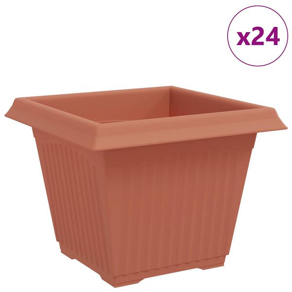 vidaXL Maceta cuadrada para flores 24 pcs Rojo Ladrillo Pl&aacute;stico
