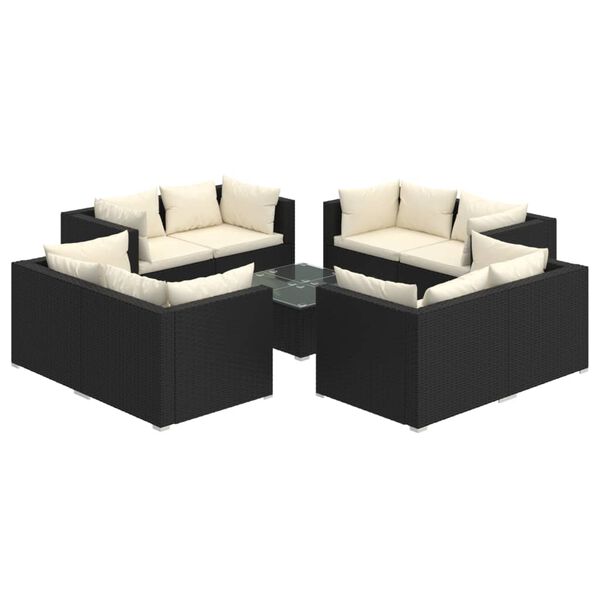 vidaXL Set de muebles de jard&iacute;n 9 pzas y cojines rat&aacute;n sint&eacute;tico negro