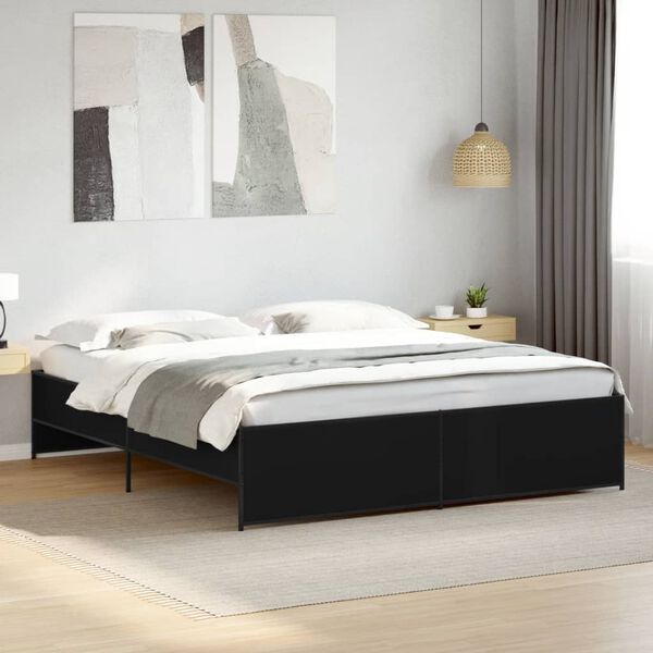 vidaXL Estructura de cama madera de ingenier&iacute;a y metal negro 200x200cm