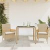 vidaXL Set comedor jardín 3 pzas cojines ratán sintético vidrio beige