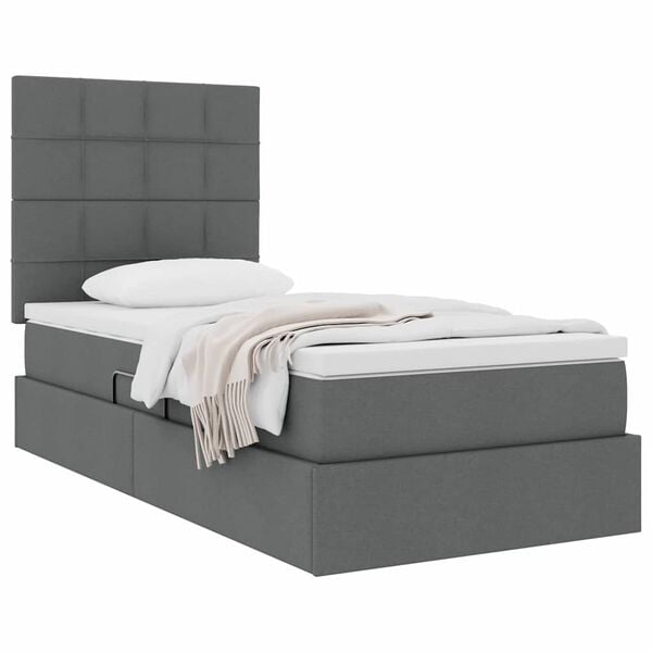 vidaXL Cama con almacenamiento y colch&oacute;n Gris oscuro 90 x 200 cm
