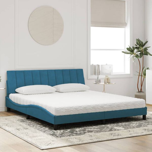 vidaXL Cama con colch&oacute;n Hanko terciopelo azul 180x200 cm