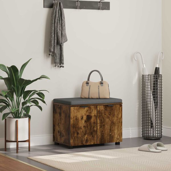 vidaXL Banco de entrada con coj&iacute;n Roble ahumado 60 x 38 x 46 cm