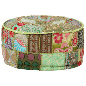 vidaXL Puf redondo de pachtwork algod&oacute;n hecho a mano 40x20 cm verde