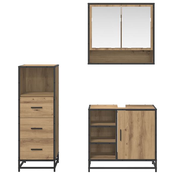 vidaXL Juego de muebles de ba&ntilde;o con caj&oacute;n 3 pcs Roble artesanal