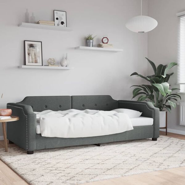 vidaXL Sof&aacute; cama sin colch&oacute;n tela gris oscuro 90x200 cm