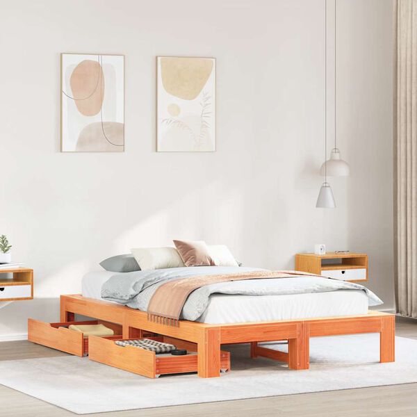 vidaXL Estructura de cama sin colch&oacute;n madera maciza marr&oacute;n 120x190 cm