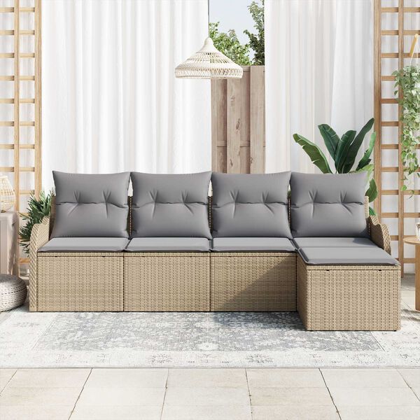 vidaXL Conjunto de sof&aacute; de jard&iacute;n con coj&iacute;n 5 pcs Beige Polirat&aacute;n