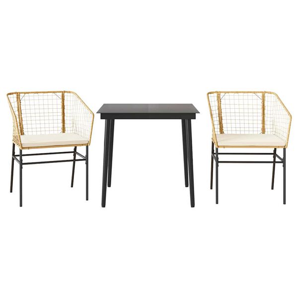 vidaXL Juego de comedor jard&iacute;n 3 piezas cojines rat&aacute;n sint&eacute;tico marr&oacute;n