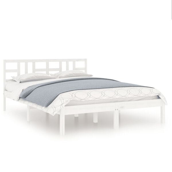 vidaXL Estructura de cama madera maciza blanca King Size 150x200 cm