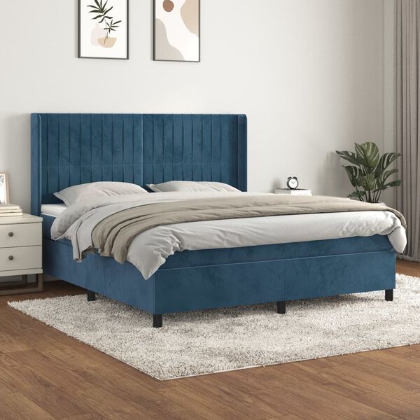 vidaXL Cama box spring con colch&oacute;n terciopelo azul oscuro 180x200 cm