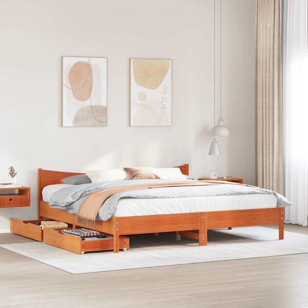 vidaXL Estructura de cama cajones madera pino marr&oacute;n cera 180x200 cm