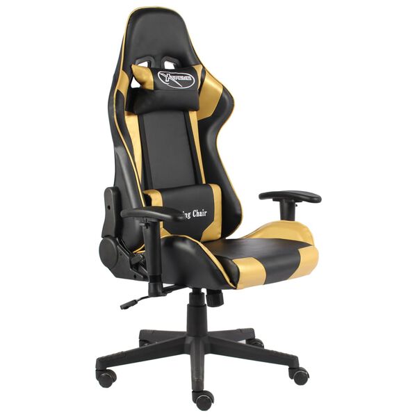 vidaXL Silla gaming giratoria PVC dorado