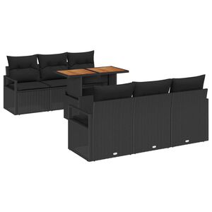 vidaXL Conjunto de sof&aacute; de jard&iacute;n 7 pcs Negro Polirat&aacute;n