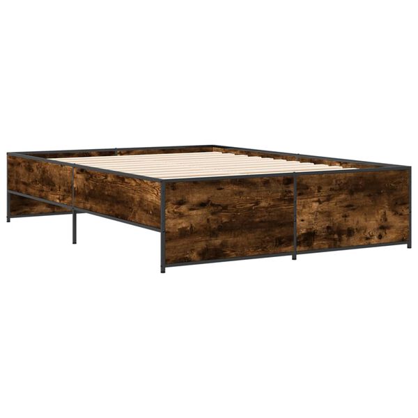 vidaXL Estructura cama madera ingenier&iacute;a metal roble ahumado 120x200cm