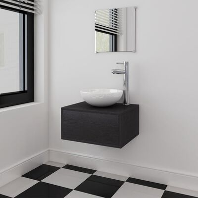vidaXL Conjunto de muebles de baño con lavabo y grifo 4 piezas negro