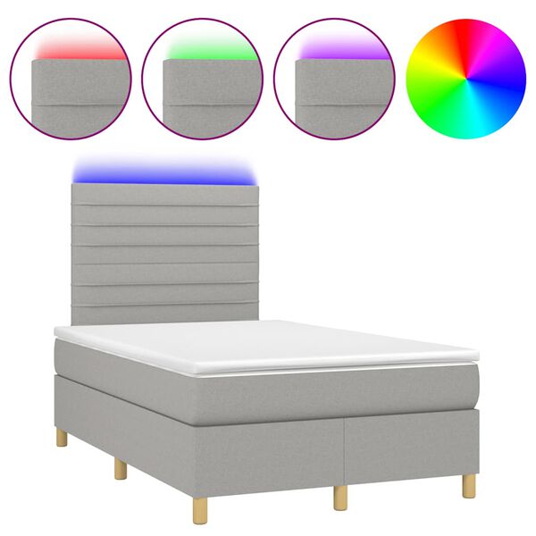 vidaXL Cama box spring con colch&oacute;n y LED tela gris claro 120x190 cm