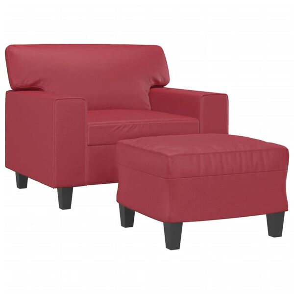 vidaXL Sill&oacute;n con taburete cuero sint&eacute;tico rojo tinto 60 cm