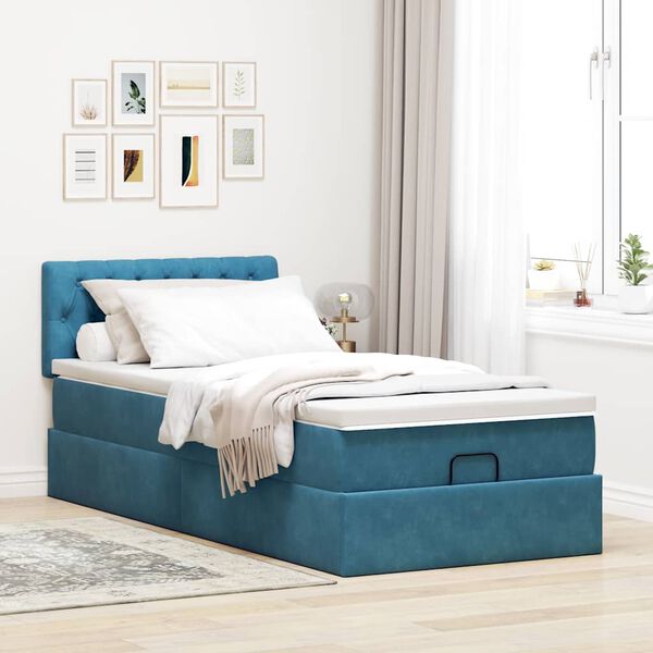 vidaXL Estructura de cama otomana colch&oacute;n terciopelo azul oscuro