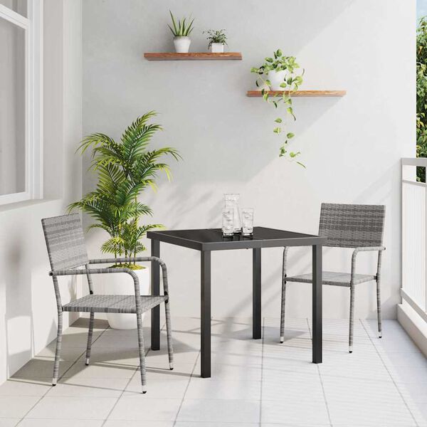 vidaXL Conjunto de Comedor de Jard&iacute;n 3 pcs Gris rat&aacute;n sint&eacute;tico