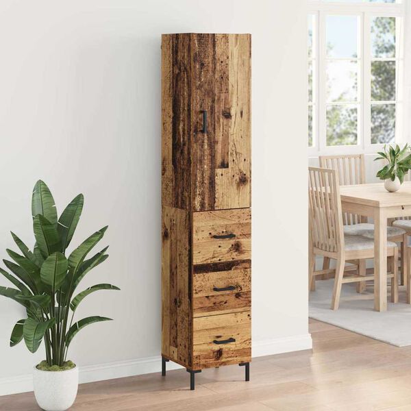vidaXL Aparador alto con caj&oacute;n Madera envejecida 69,5 x 34 x 180 cm
