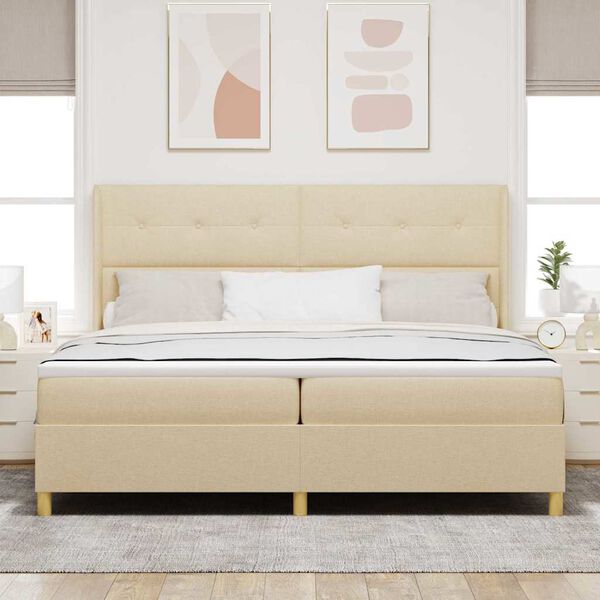 vidaXL Cama tipo Box Spring con colch&oacute;n Crema 200 x 200 cm tela