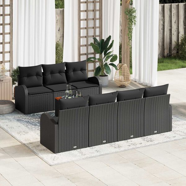 vidaXL Conjunto de sof&aacute;s de jard&iacute;n 8 pcs Negro rat&aacute;n sint&eacute;tico