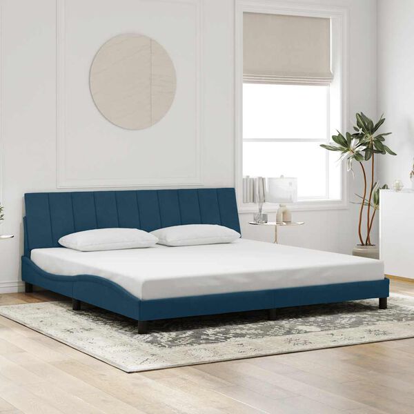 vidaXL Estructura de cama con LED sin colch&oacute;n Hanko terciopelo azul 200x200 cm