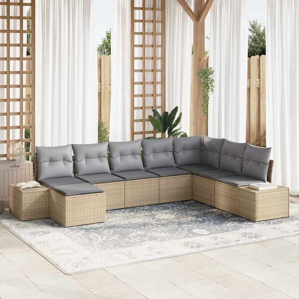 vidaXL Conjunto de sof&aacute; de jard&iacute;n con coj&iacute;n 8 pcs Beige y Gris Claro