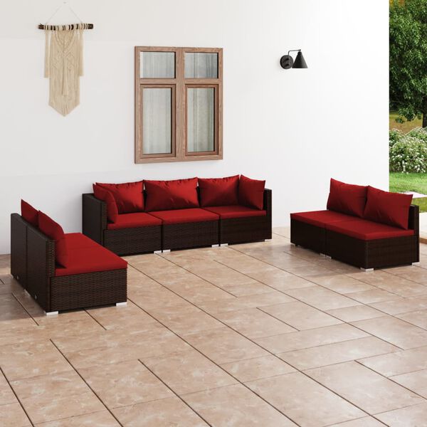 vidaXL Set muebles de jardín 7 piezas y cojines ratán sintético marrón