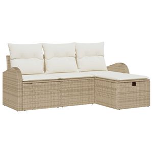 vidaXL Conjunto de sof&aacute; de jard&iacute;n con coj&iacute;n 4 pcs Beige Polirat&aacute;n