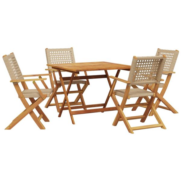 vidaXL Set de comedor de jard&iacute;n 5 pzas rat&aacute;n PE madera maciza beige