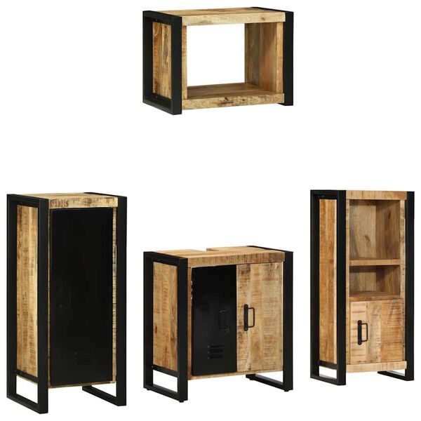 vidaXL Juego de muebles de ba&ntilde;o con caj&oacute;n 4 pcs Madera de mango maciza