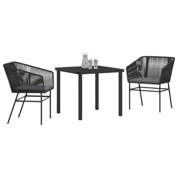 vidaXL Conjunto de Comedor de Jard&iacute;n con coj&iacute;n 3 pcs Negro