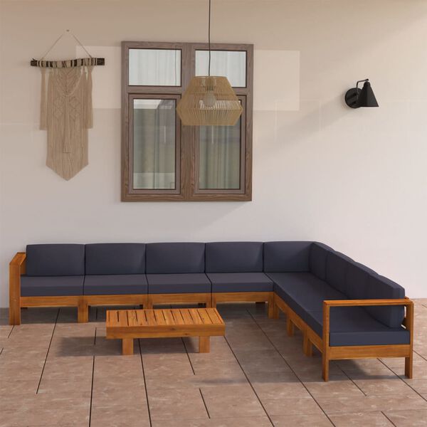 vidaXL Muebles de jardín 9 pzas con cojines madera acacia gris oscuro