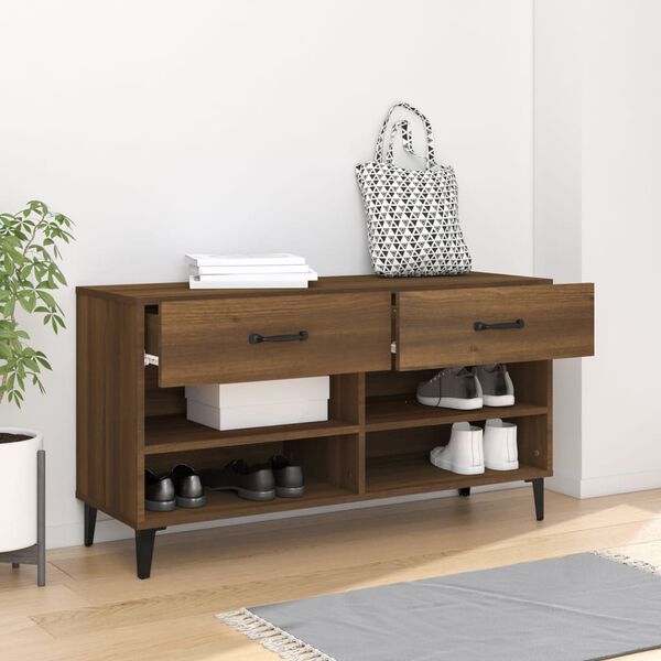vidaXL Mueble zapatero madera contrachapada marr&oacute;n roble 102x35x55 cm