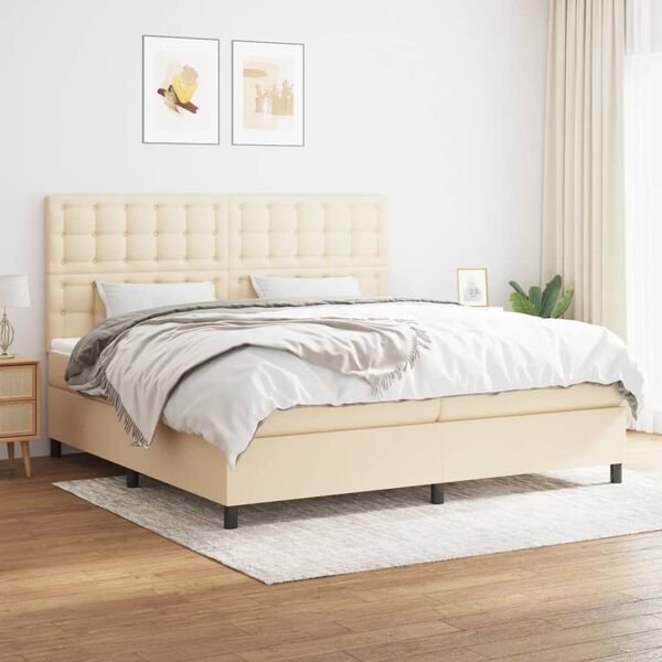 vidaXL Cama box spring con colch&oacute;n tela color crema 200x200 cm