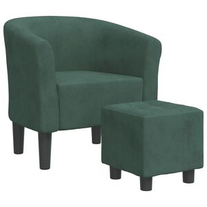 vidaXL Sill&oacute;n con taburete terciopelo verde oscuro