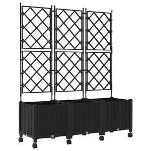 vidaXL Jardinera con enrejado y ruedas 3 uds. Negro 120 x 40 x 149 cm
