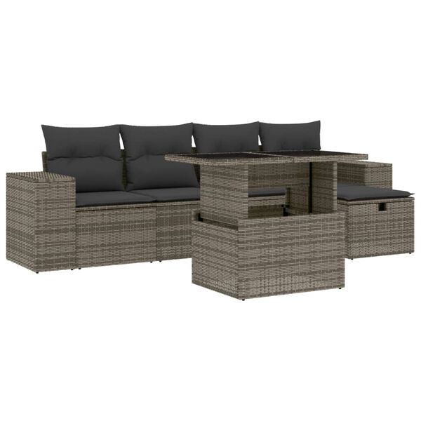 vidaXL Set de muebles de jardín 6 pzas y cojines ratán sintético gris