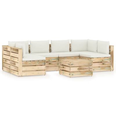 vidaXL Muebles de jardín 7 piezas con cojines madera impregnada verde
