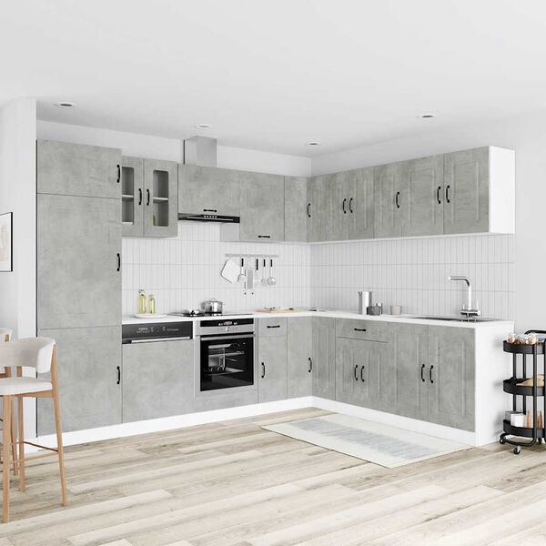 vidaXL Mueble cocina Kalmar gris hormig&oacute;n 14 pzas madera contrachapada