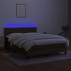 vidaXL Cama box spring colch&oacute;n luces LED tela marr&oacute;n oscuro 140x190 cm