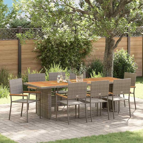 vidaXL Conjunto de Comedor de Jard&iacute;n 9 pcs Gris rat&aacute;n sint&eacute;tico