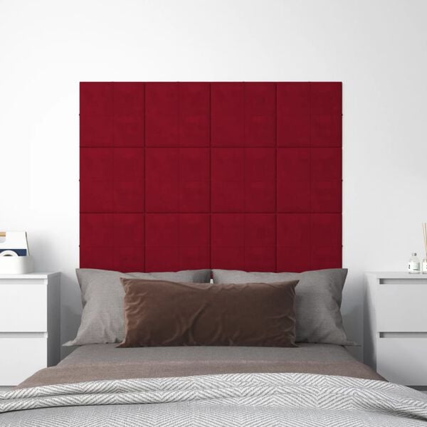 vidaXL Paneles de pared 12 uds terciopelo rojo tinto 30x30 cm 1,08 m&sup2;