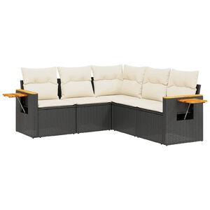 vidaXL Set de muebles de jard&iacute;n 5 pzas y cojines rat&aacute;n sint&eacute;tico negro