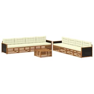 vidaXL Conjunto de sof&aacute;s de exterior 9 pcs Natural y Crema Poli&eacute;ster